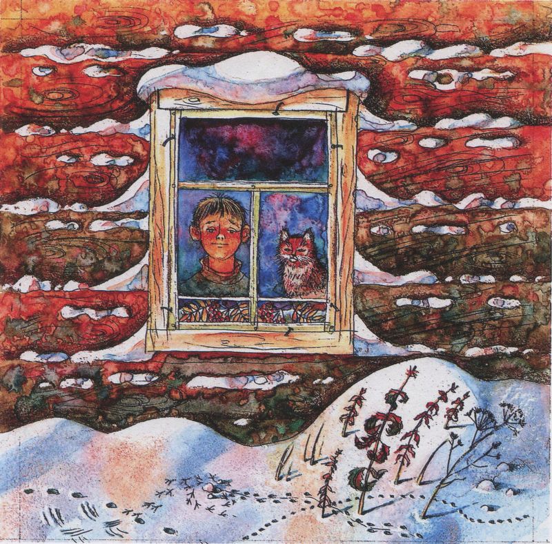 Иллюстрация к рассказу В. Астафьева «Конь с розовой гривой». 1990
